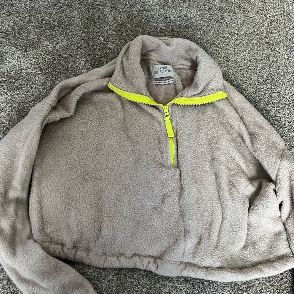 Urban Outfitters Beige Fleece with Neon Yellow Zipper